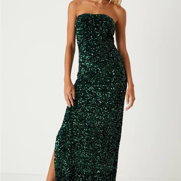 Lulus Dresses & Skirts - Lulu's Green Sequin Strapless Maxi Dress